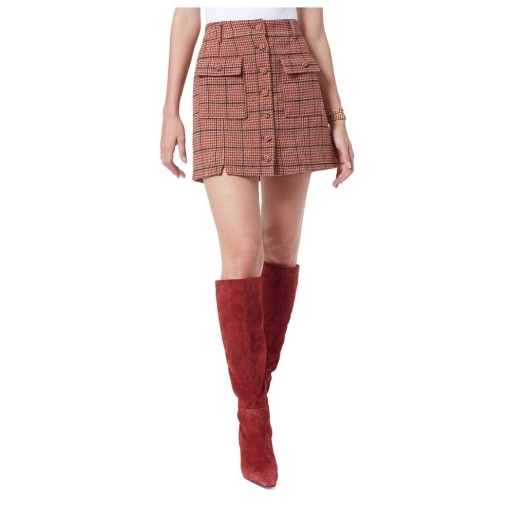 Sam Edelman Plaid Mini Skirt  Women's XL Bottom Covered Front Brown
